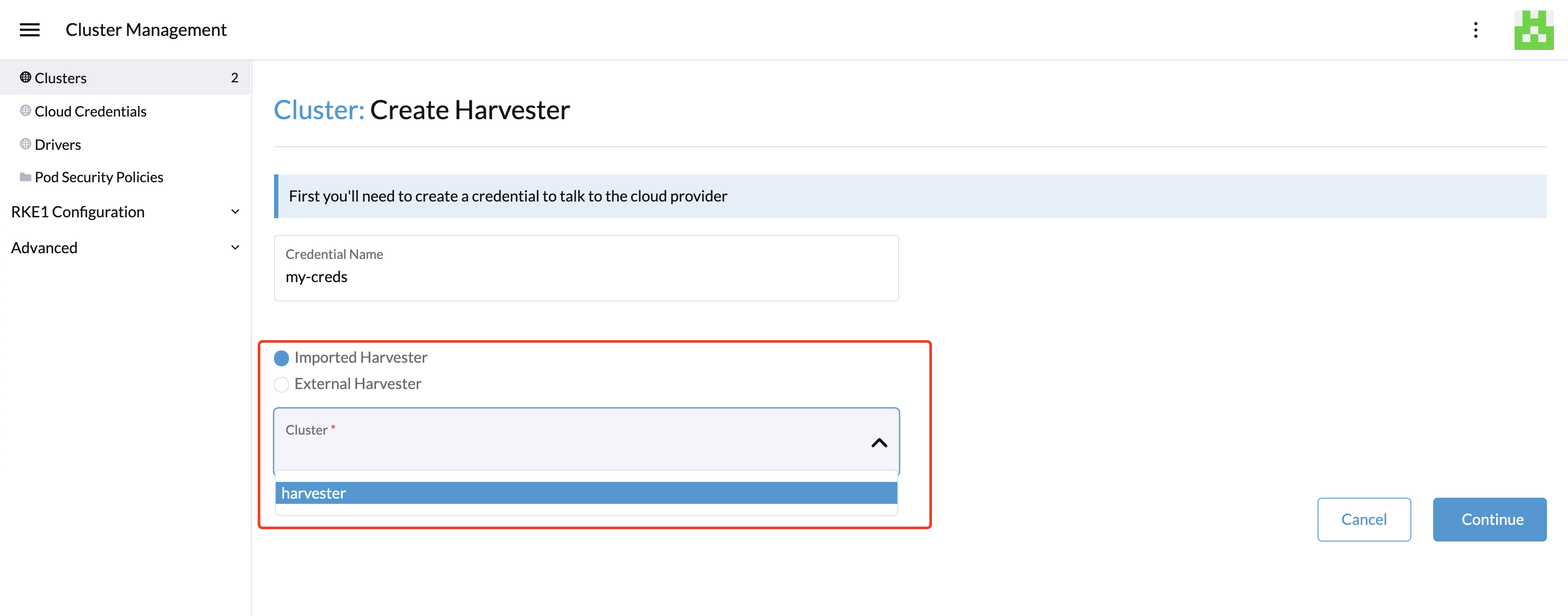 create-harvester-cloud-credentials