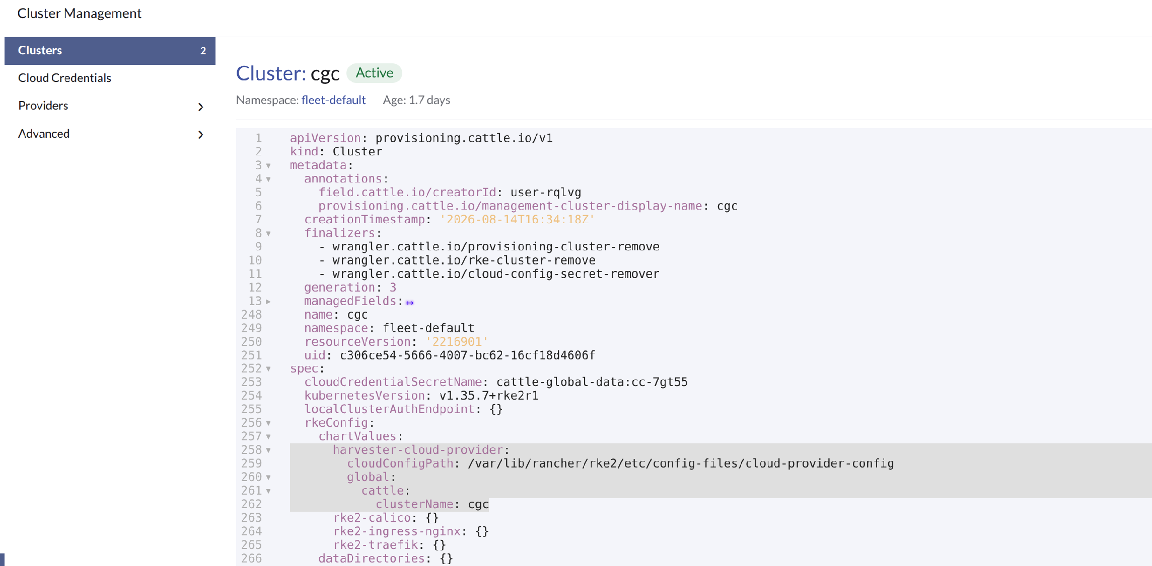 HCP configure nested in Rancher cluster object