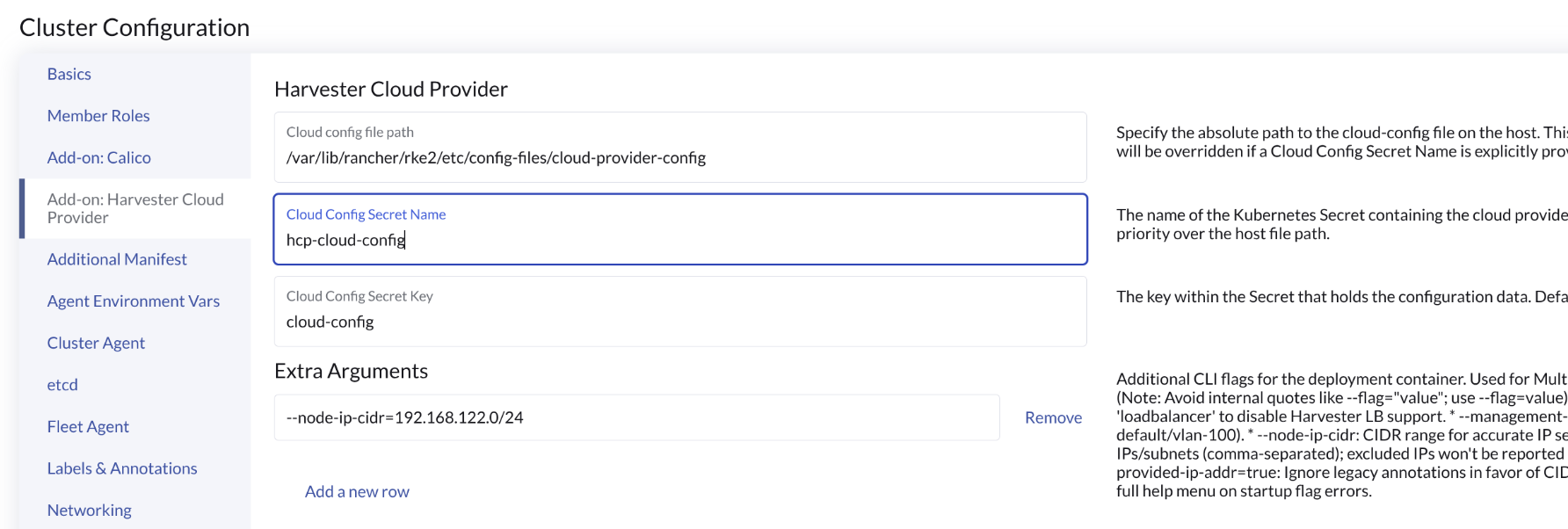 Rancher UI Cloud Config Secret Name Field